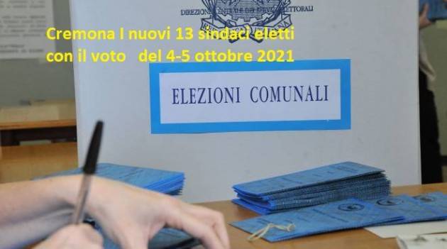 I  13 sindaci dei comuni Provincia di Cremona  che hanno votato il 4-5 ottobre
