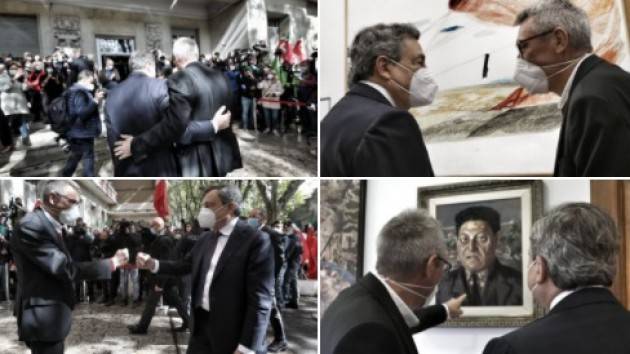 Mario Draghi arriva nella sede della Cgil per incontrare Maurizio Landini