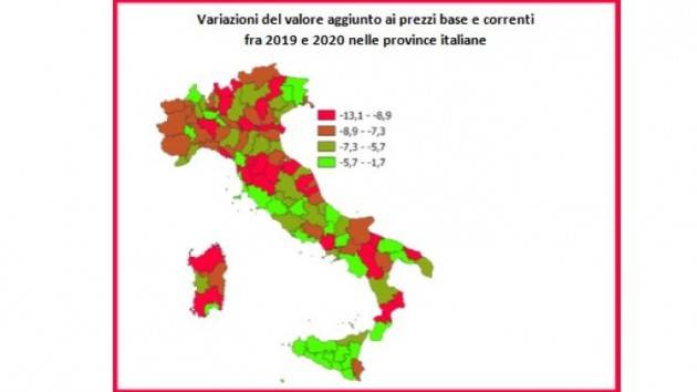 Valore aggiunto: chiudono in rosso tutte le province italiane nel 2020