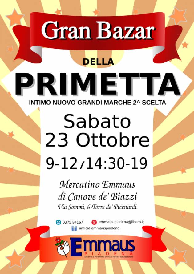 Emmaus Canove de Biazzi SABATO 23 OTTOBRE RITORNA LA PRIMETTA!