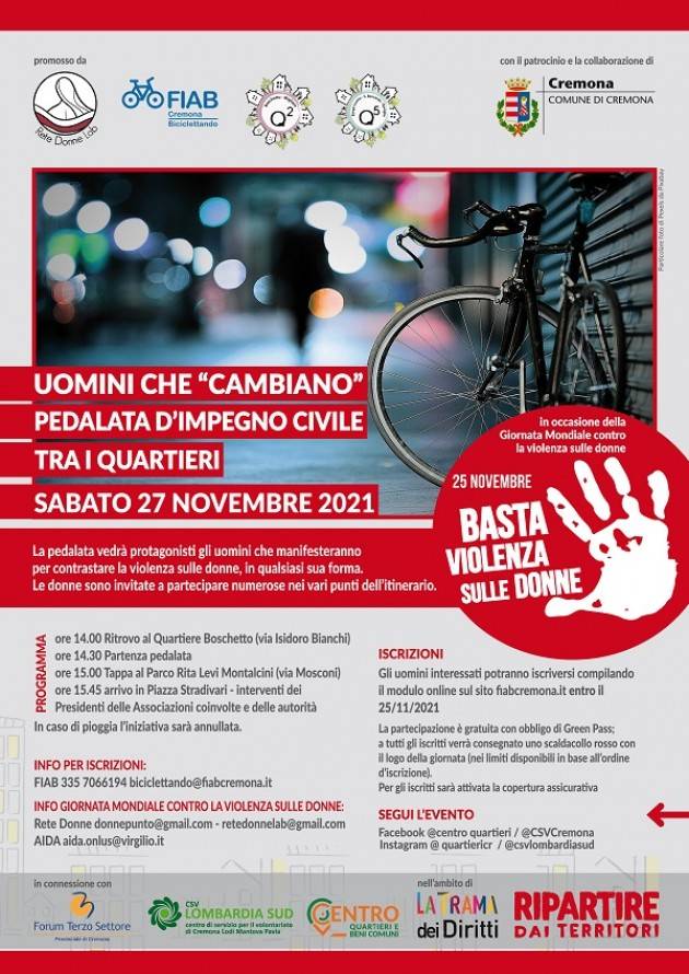Cremona, UOMINI CHE ‘CAMBIANO’ contro la violenza sulle donne