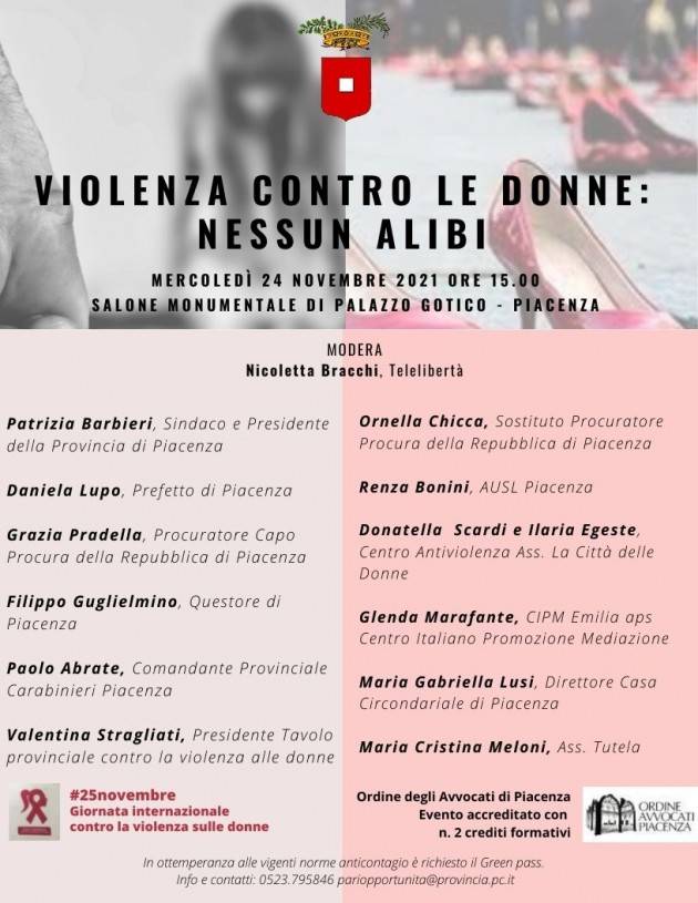 Piacenza ‘Violenza contro le donne: nessun alibi’