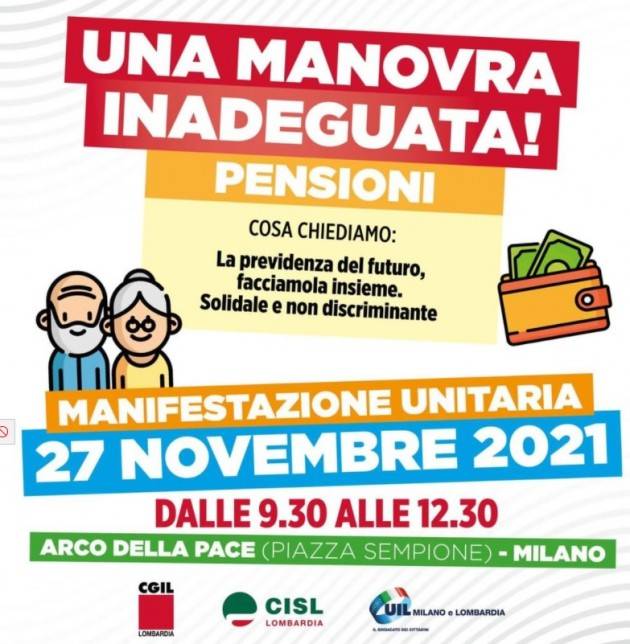 Cgil-Cisl-Uil Manovra da cambiare Manifestazione a Milano sabato 27