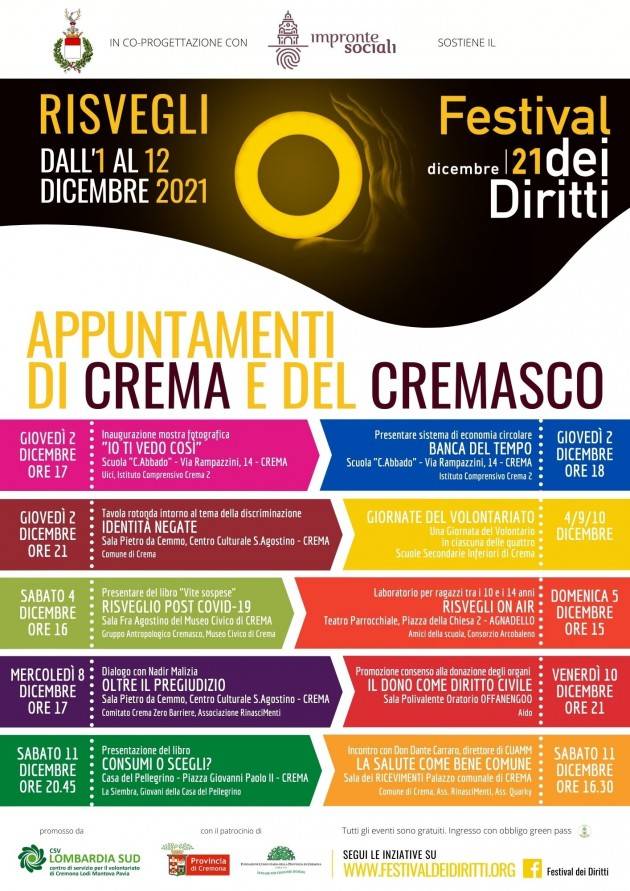 RISVEGLIAMOCI INSIEME DAL 1 AL 12 DICEMBRE - FESTIVAL DEI DIRITTI