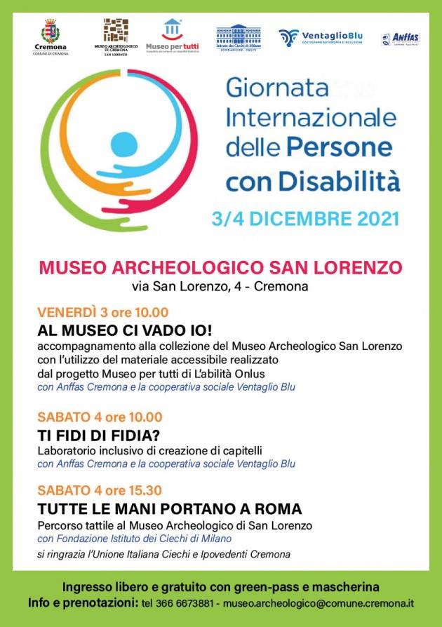Giornata internazionale  persone disabili, appuntamenti al Museo Archeologico (CR)