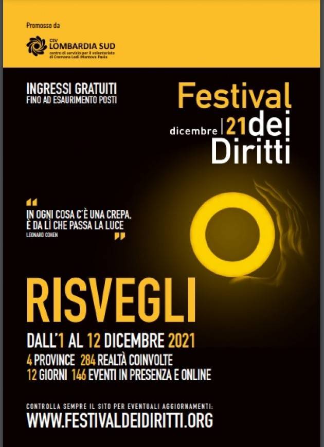 AL VIA Festival Diritti: appuntamenti 1°- 3 dicembre in provincia di Cremona