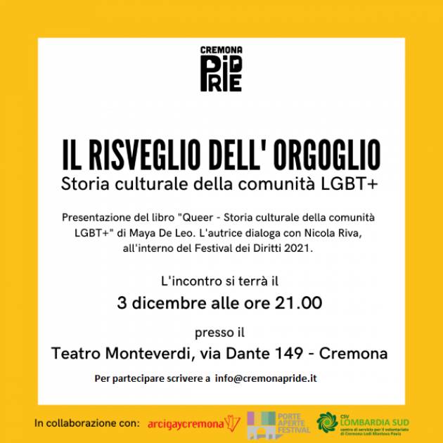 Cremona IL RISVEGLIO DELL' ORGOGLIO - Festival Diritti 2021 Venerdì 3 dicembre