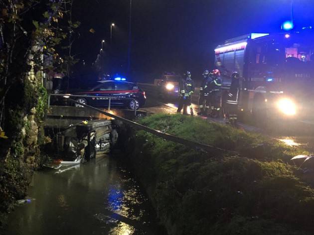 Sergnano fuori strada finiscono nella roggia : due feriti - VIDEO