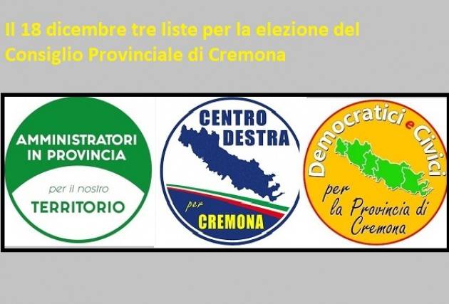Il 18 dicembre tre liste per la elezione del Consiglio Provinciale di Cremona