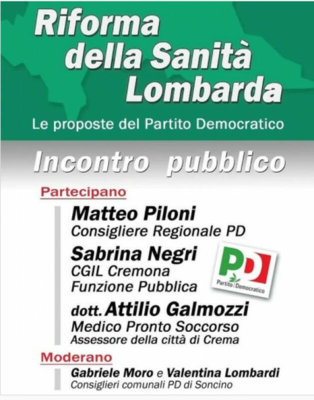 RIFORMA DELLA SANITÀ LOMBARDA Incontro a Soncino sabato 11 dicembre