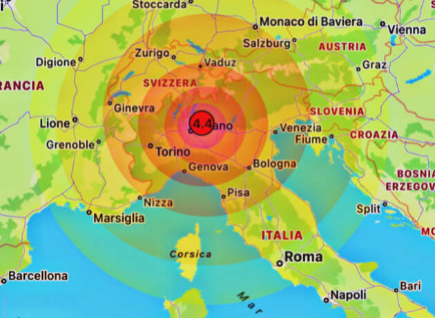 Forte scossa terremoto epicentro Bonate Sotto (BG)sentita in tutta la Lombardia 