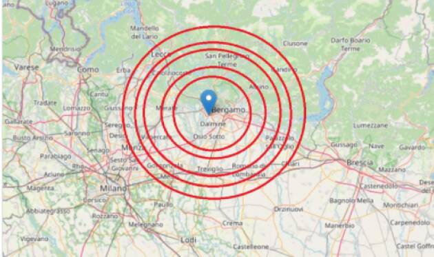 Forte scossa terremoto epicentro Bonate Sotto (BG)sentita in tutta la Lombardia 