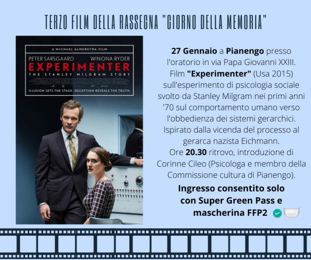  13 Gennaio inizio rassegna film legati al 'Giorno della Memoria'