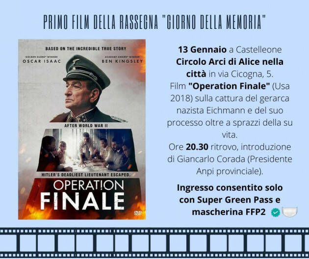  13 Gennaio inizio rassegna film legati al 'Giorno della Memoria'