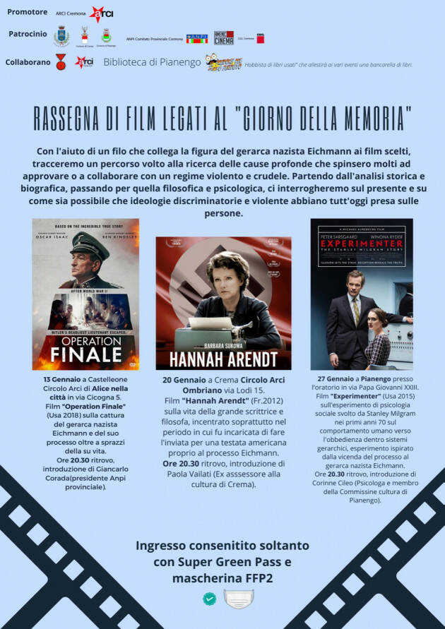  13 Gennaio inizio rassegna film legati al 'Giorno della Memoria'