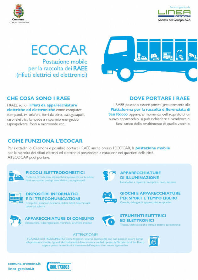 (CR) DAL 29 GENNAIO OGNI MESE  RACCOLTA DEI RAEE NEI QUARTIERI 