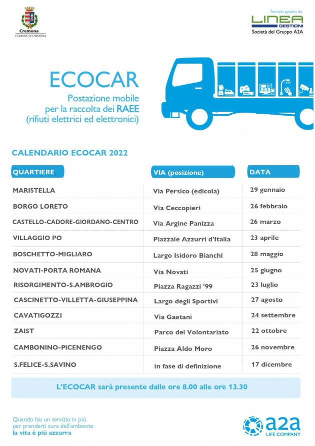 (CR) DAL 29 GENNAIO OGNI MESE  RACCOLTA DEI RAEE NEI QUARTIERI 