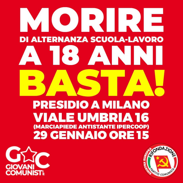 MILANO PER LORENZO: NON SI PUO’ MORIRE DI ALTERNANZA SCUOLA-LAVORO