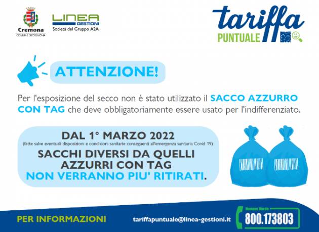CREMONA: DAL 1° MARZO STOP AL RITIRO DEI SACCHI NON CONFORMI