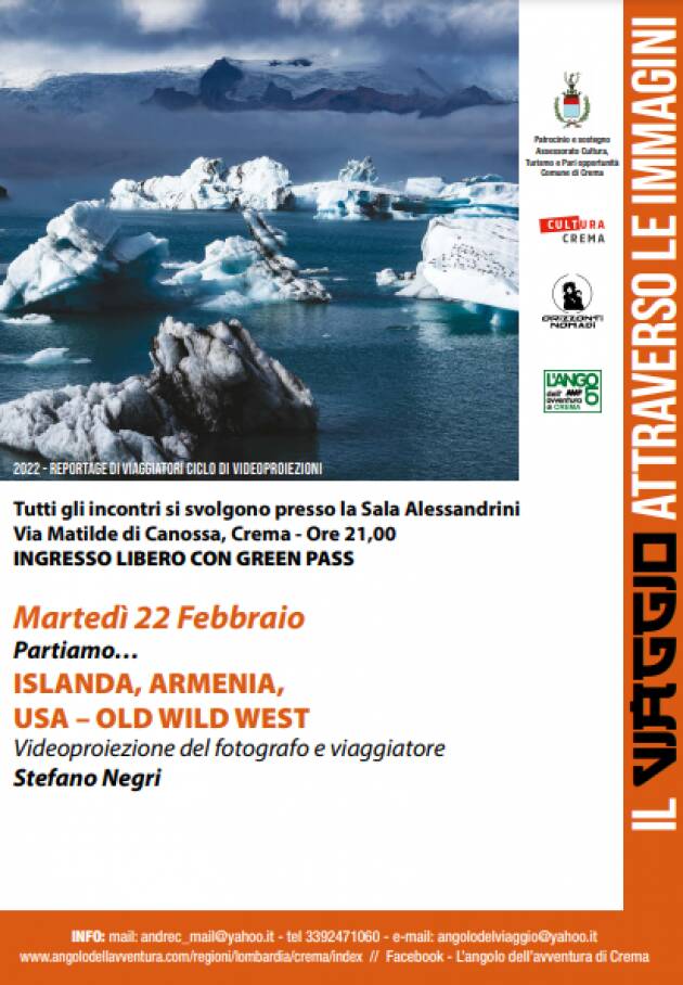 MARTEDI’ 22 FEBBRAIO ISLANDA, ARMENIA, USA - Cultura del viaggio a Crema