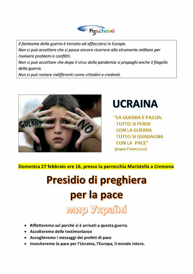 Presidio di pace il 27 marzo | Pax Christi Cremona
