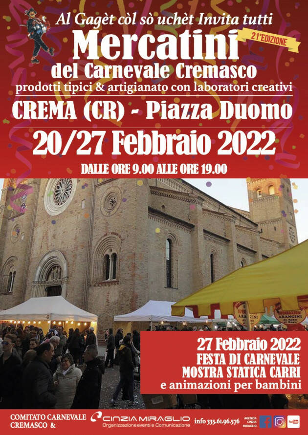 Confermate date 20 / 27 Febbraio 2022 in Piazza Duomo del Carnevale Cremasco