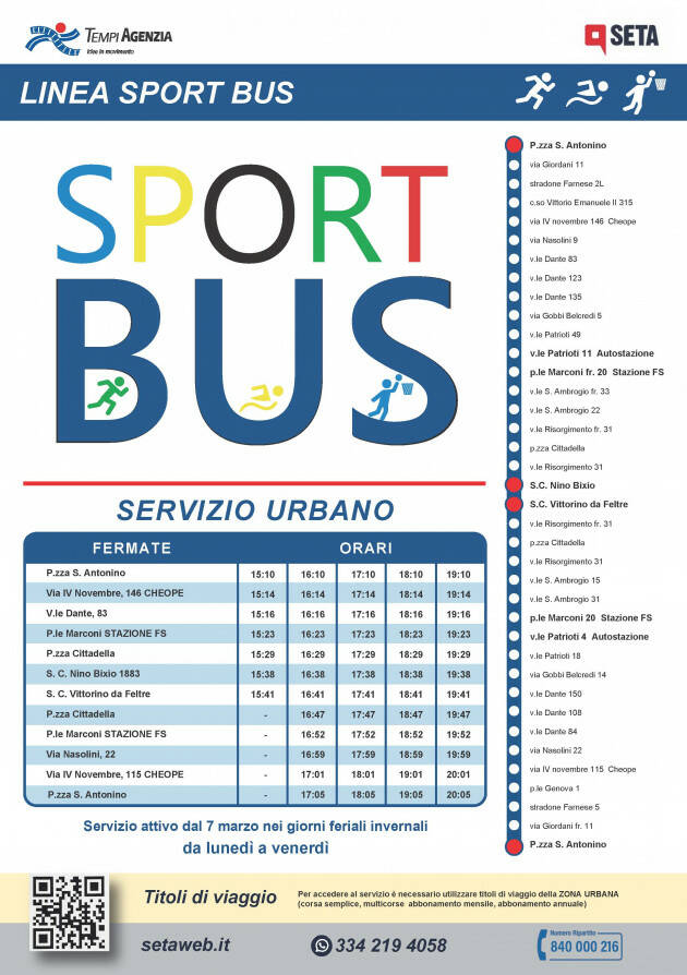 PIACENZA: Trasporto pubblico Sport Bus per raggiungere il Lungo Po
