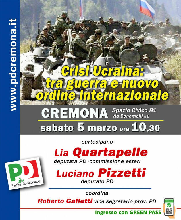 PD Cremona Incontro pubblico sulla guerra in Ucraina (Sab. 05/03/2022 - Ore 10,30)