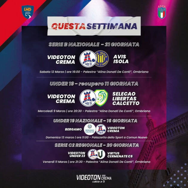 VIDEOTON CREMA : SERIE B 20^ giornata e prossimi impegni