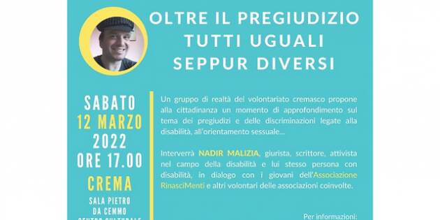 Oltre il pregiudizio: tutti uguali, seppur diversi: incontro il 12 marzo