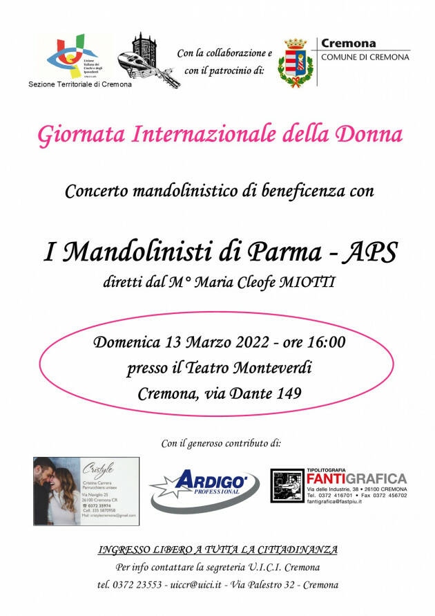 CREMONA - Concerto mandolinistico di beneficenza Domenica 13 Marzo 2022