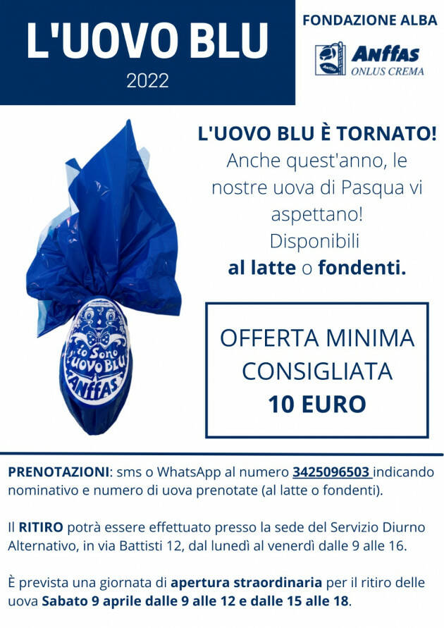 Anffas Crema: torna l’uovo blu per una Pasqua più dolce