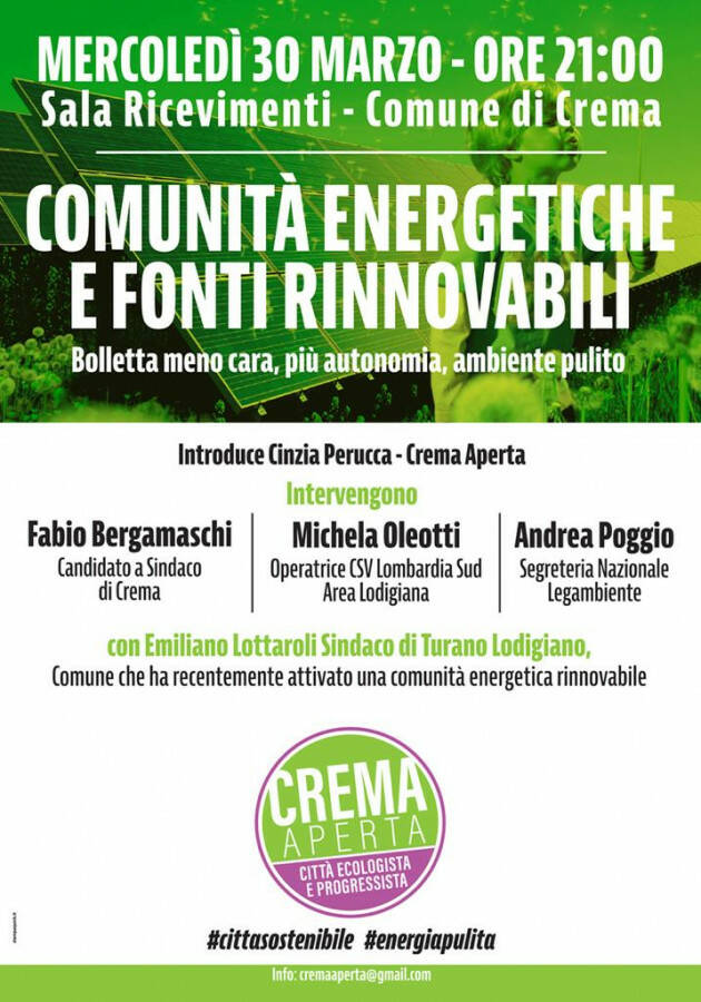 Crema: Comunità energetiche e fonti rinnovabili