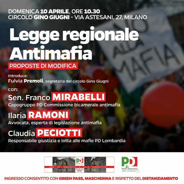 10 aprile, Milano: ​Legge regionale antimafia. Proposte di modifica