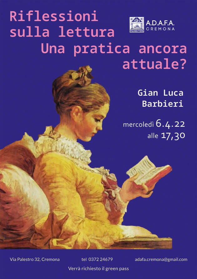 ''Riflessioni sulla lettura. Una pratica ancora attuale?'' con Gian Luca Barbieri
