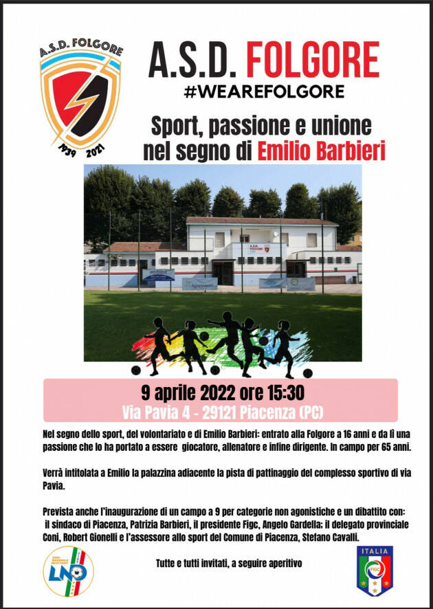 Asd Folgore, sabato 9 aprile l’inaugurazione di un nuovo campo sportivo
