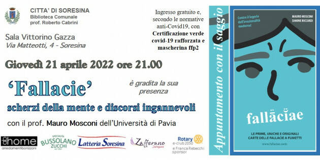 Soresina Proseguono gli incontri culturali della Biblioteca Comunale Prof. R. Cabrini.