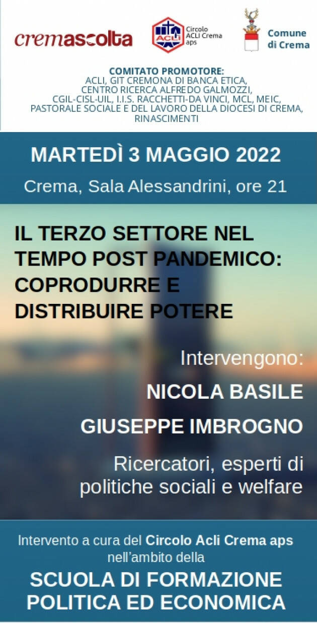 Acli Crema Il 3 maggio parte la scuola di formazione POLITICA ED ECONOMICA