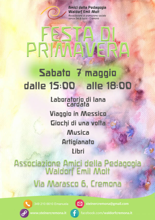 FESTA DI PRIMAVERA SABATO 7 MAGGIO DALLE 15.00 ALLE 18.00