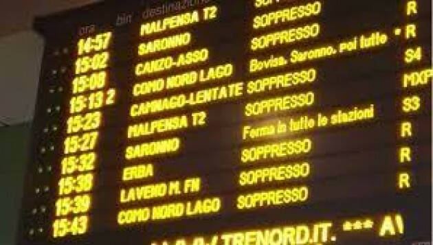 DOMENICA 15 MAGGIO IN LOMBARDIA SCIOPERO DEI TRENI.  TRENORD CONSIGLIA DI NON METTERSI IN VIAGGIO