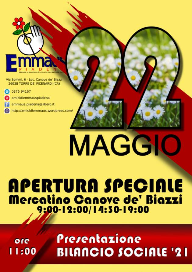 Emmaus Domenica 22 maggio apertura straordinaria a Canove de Biazzi