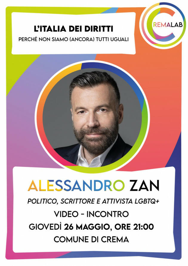 CremaLAB Incontro con Alessandro Zan, politico, scrittore e  attivista LGBTQ+