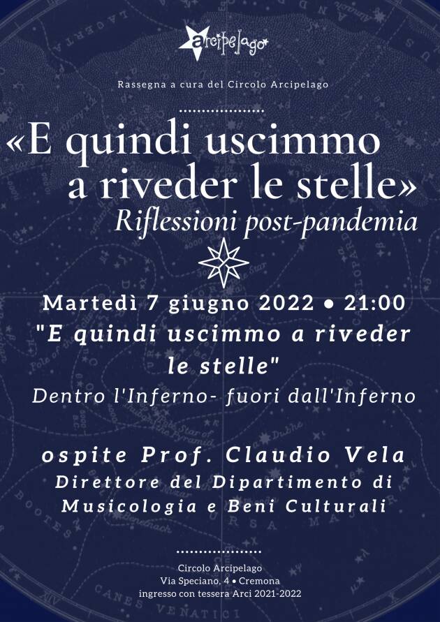 Claudio Vela racconta l’Inferno dantesco al Circolo Arcipelago di Cremona