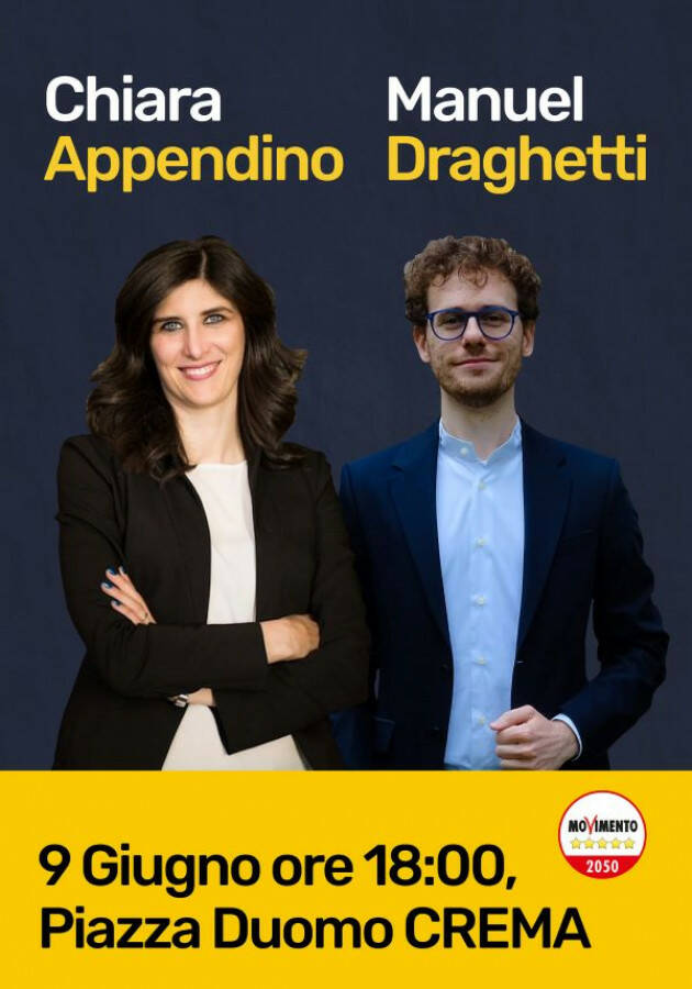 M5S Crema  Appendino in città per il sostegno a Draghetti