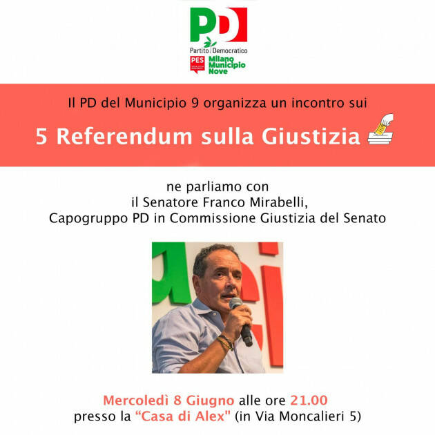 Milano: 8 giugno - Incontro sul referendum sulla Giustizia