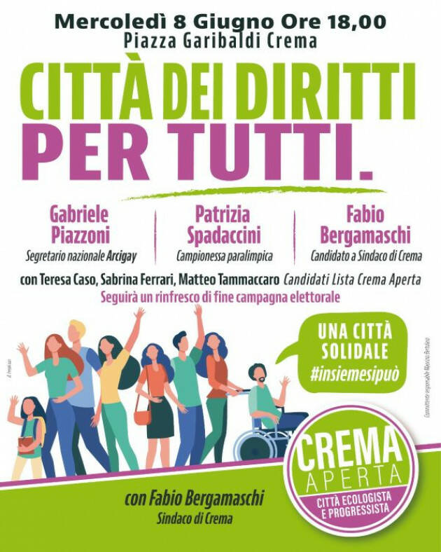 Crema Aperta UNA CITTA' DEI DIRITTI, PER TUTTI Incontro Mercoledì 8 Giugno