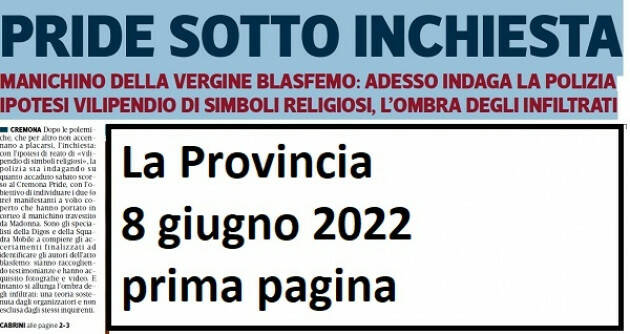 CremonaPride  reazione all’OdG approvato dal Con.Com. su ‘episodio di blasfemia’ 