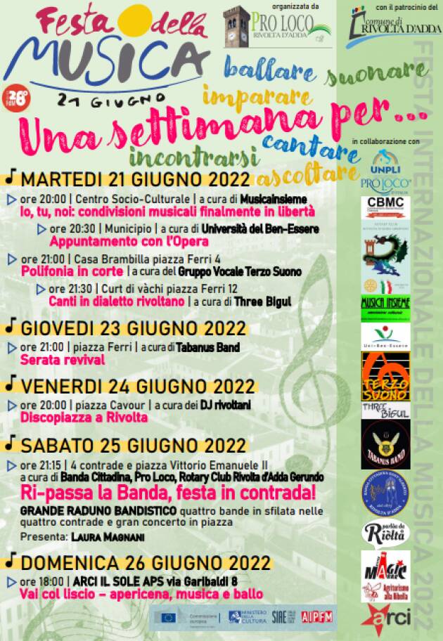 FESTA DELLA MUSICA - Iniziativa promossa da Pro Loco di Rivolta d'Adda