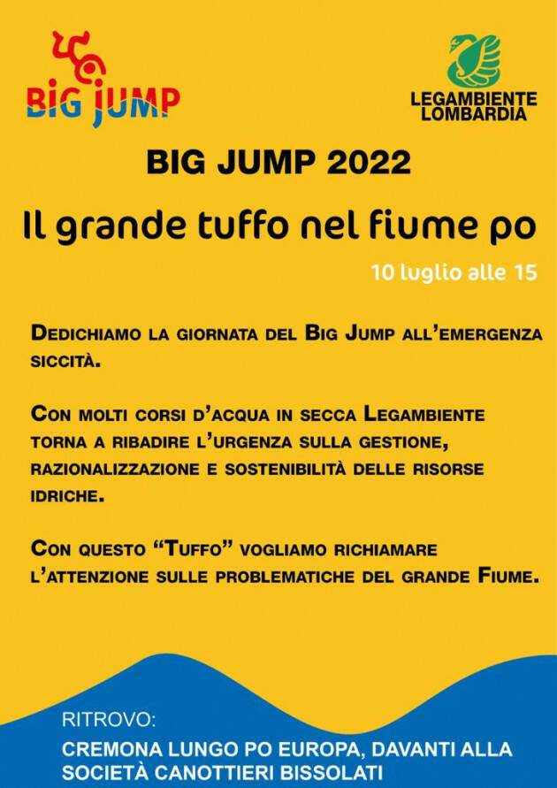 BIG JUMP 2022 -LEGAMBIENTE  Il grande tuffo nel Po  Domenica 10 luglio alle 15