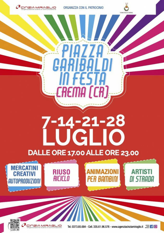  CREMA ‘PIAZZA GARIBALDI IN FESTA’ 21/28 LUGLIO 2022 dalle ore 17,00 alle ore 23,00